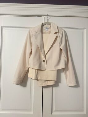 And Now This Cropped Cream Single-Button Blazer and Pants suit